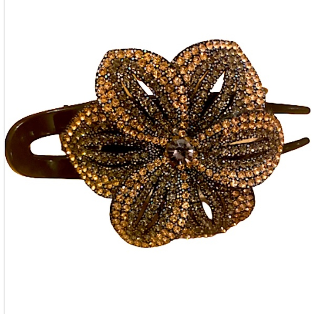 Ladies NWOT Embellished Bronze & Graphite Rhinestone Floral Hair Claw Clip